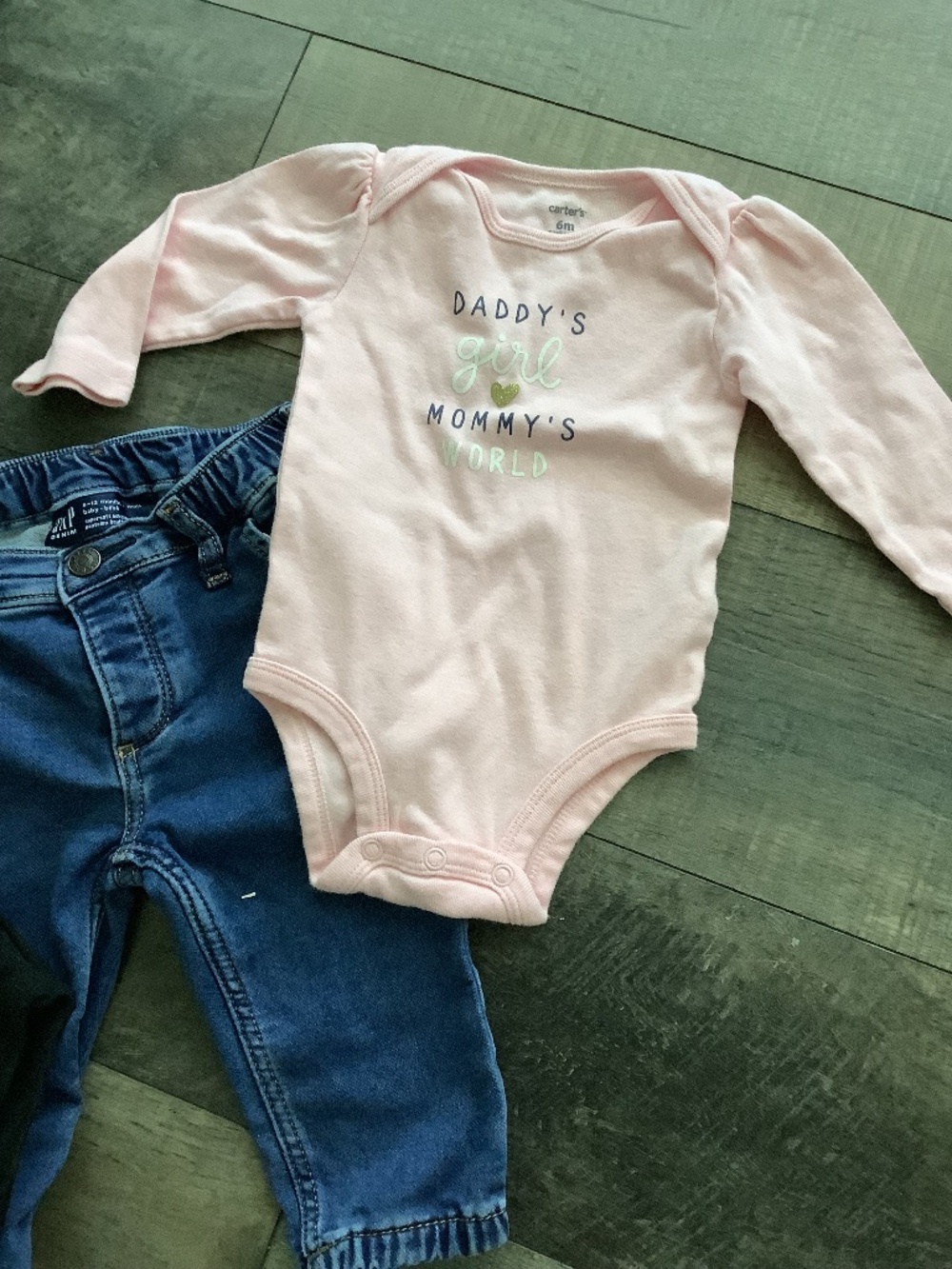 Girls Baby gap jeans, 2 onesies, size 6-12